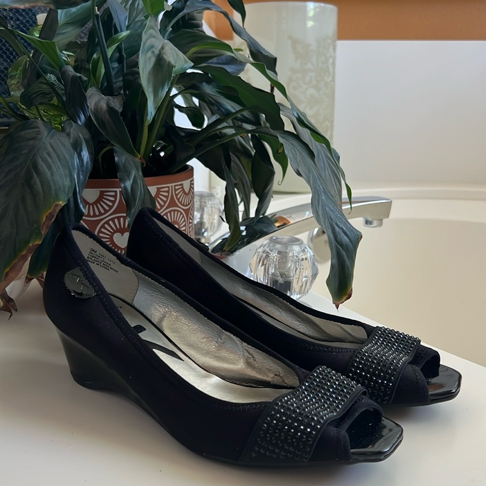 Anne Klein Sport Black Sequin Wedge
